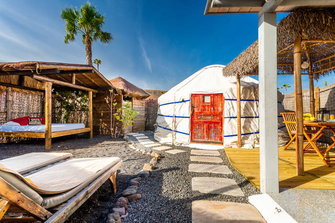 Eco Palm Yurt exterior, glamping, Finca de Arrieta, Haría, Lanzarote, Spain