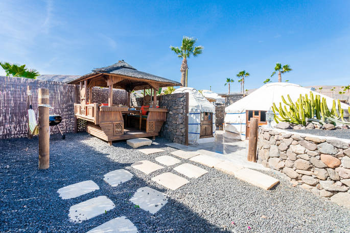 Eco Twin Yurt exterior, glamping, Finca de Arrieta, Haría, Lanzarote, Spain
