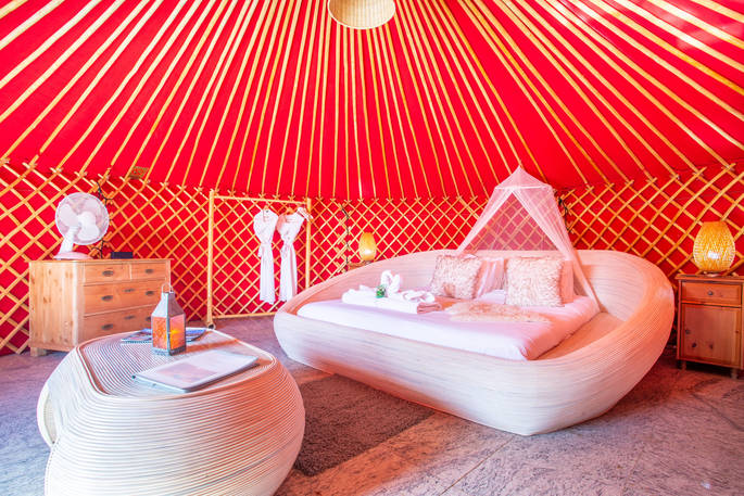 Eco Twin Yurt - interior, glamping, Finca de Arrieta, Haría, Lanzarote, Spain