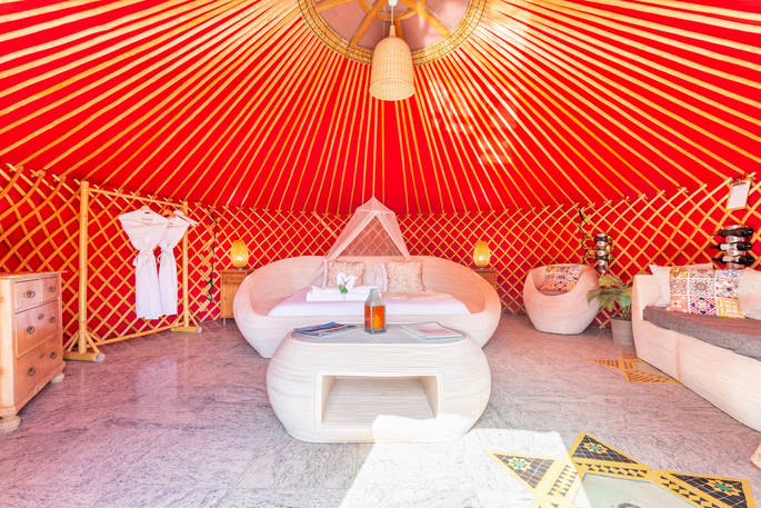 Eco Twin Yurt interior, glamping, Finca de Arrieta, Haría, Lanzarote, Spain