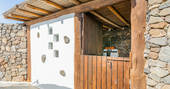 Eco Twin Yurt outside of shower room, glamping, Finca de Arrieta, Haría, Lanzarote, Spain
