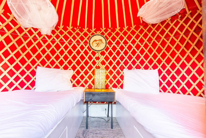 Eco Twin Yurt twin beds, glamping, Finca de Arrieta, Haría, Lanzarote, Spain
