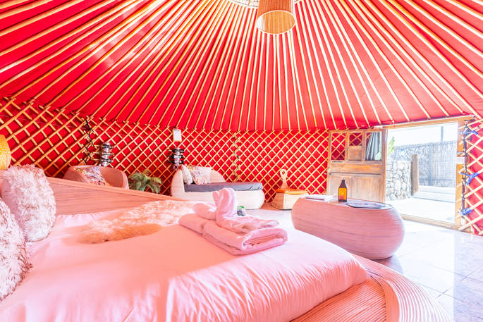 Eco Twin Yurt view from inside, glamping, Finca de Arrieta, Haría, Lanzarote, Spain