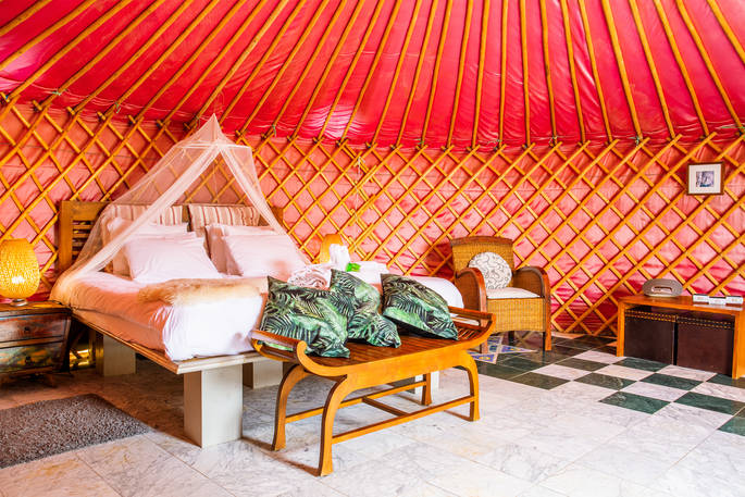 Eco Yurt interior, glamping, Finca de Arrieta, Haría, Lanzarote, Spain