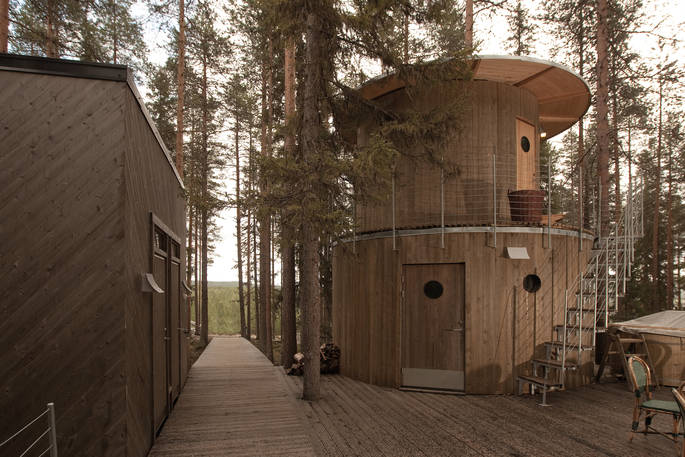 the cabin at treehotel woodland sauna